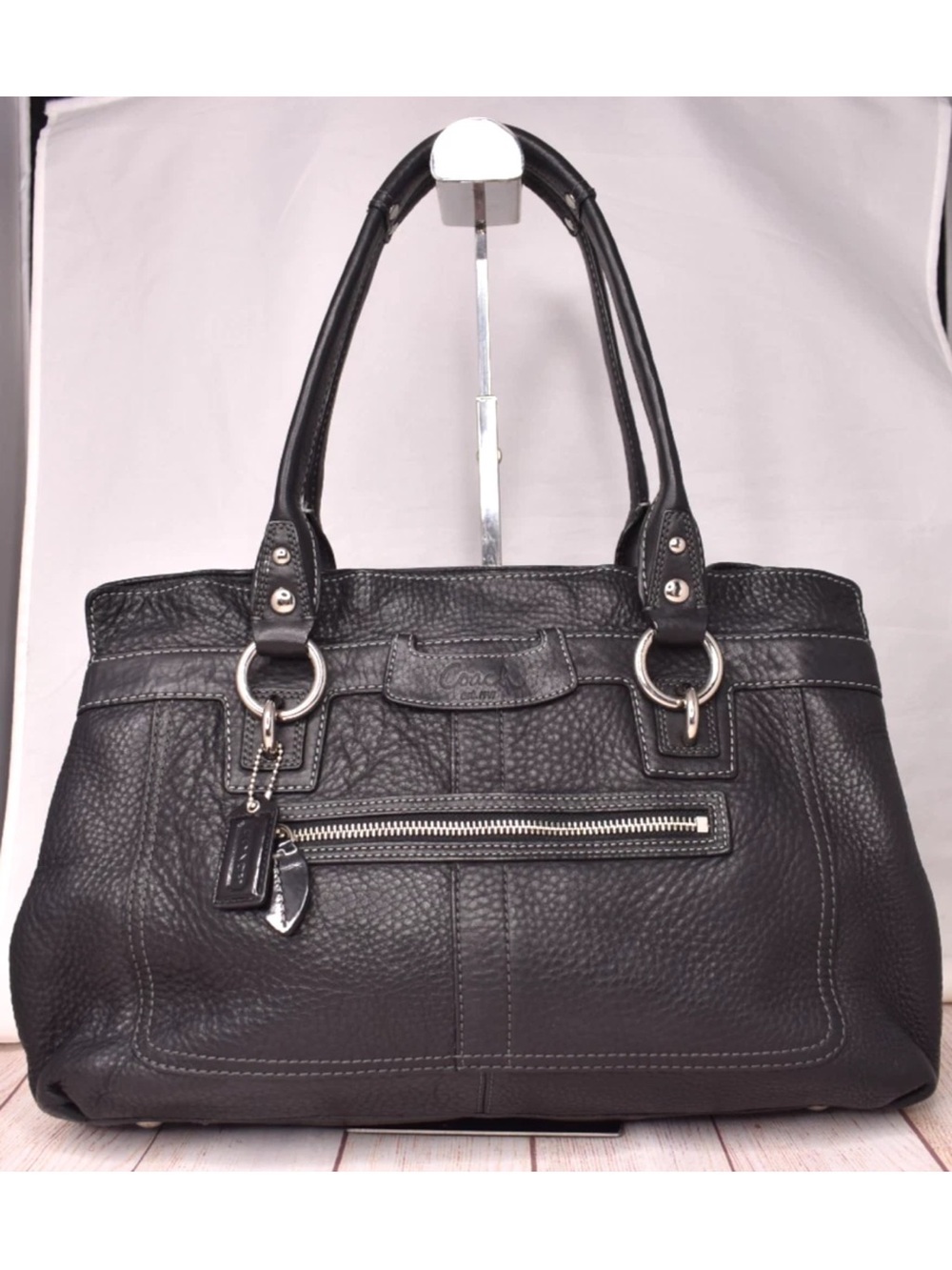 Coach Black Pebbled Leather Tote Bag Purse Satchel PENELOPE Soho 13160